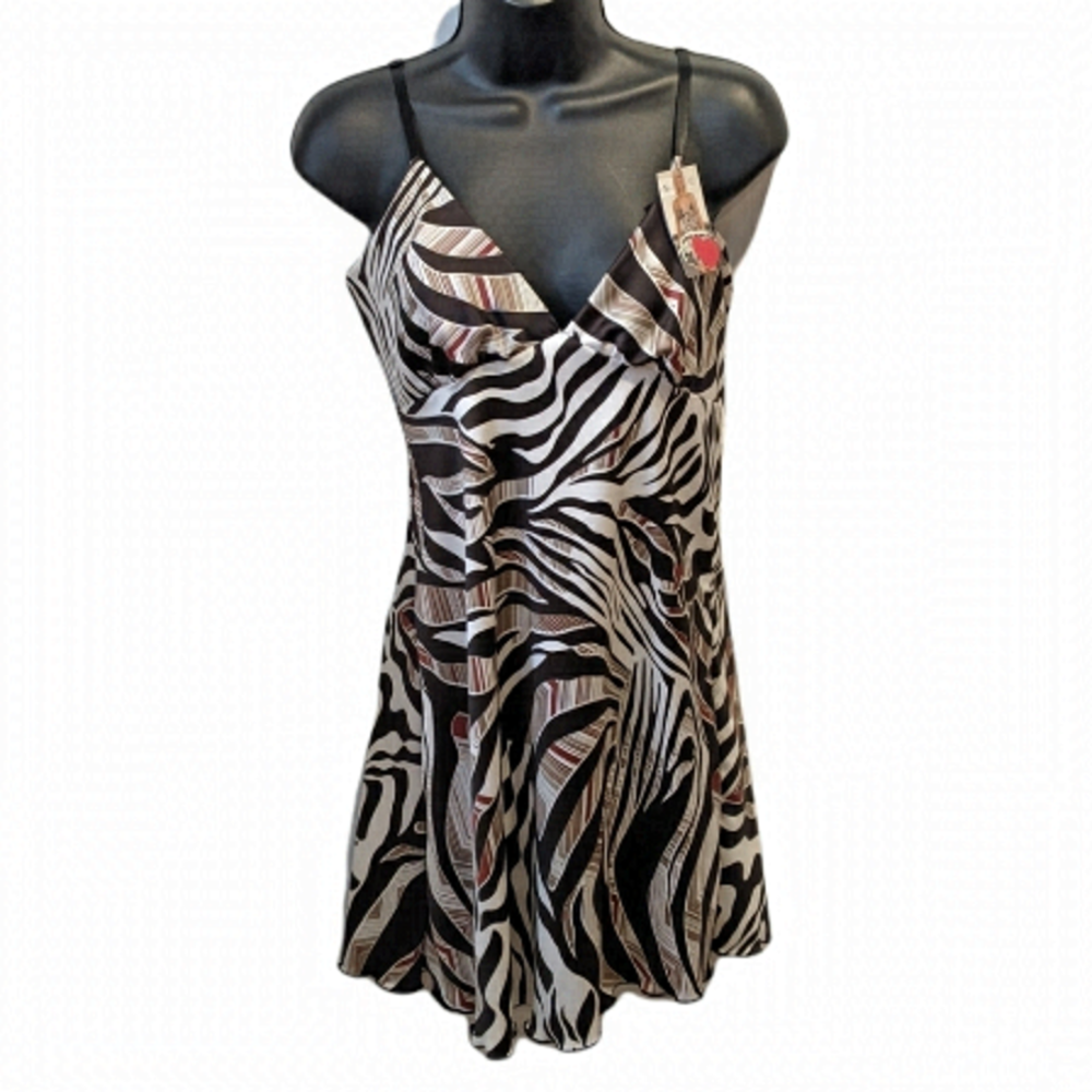 NWT Fagioni Animal Print Satin Chemise Slip Dress  Zebra Medium